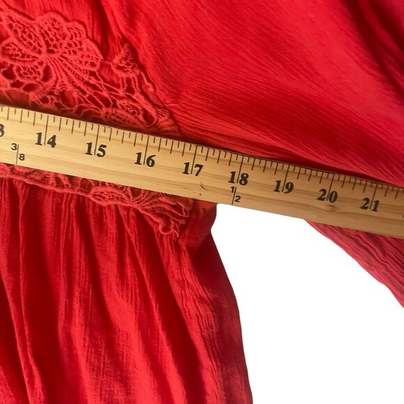 Hollister Y2k Women's Size‎ Small Red Boho Floral Long Sleeve Babydoll Top - Picture 8 of 9